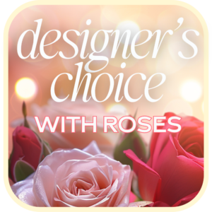Designer's Choice with Roses in Glass Vase
